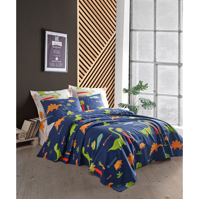 Courtepointe 100% coton bleu foncé / orange / vert Ojour, Courtepointe 79 po x 93 po