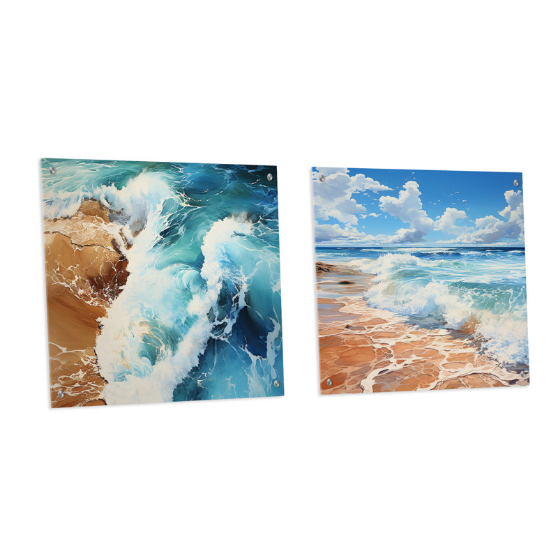 «Beach Photo Oceanic Rhythms X» - ensemble de 2 verres de plage en acrylique, H 16 po x l 33 po