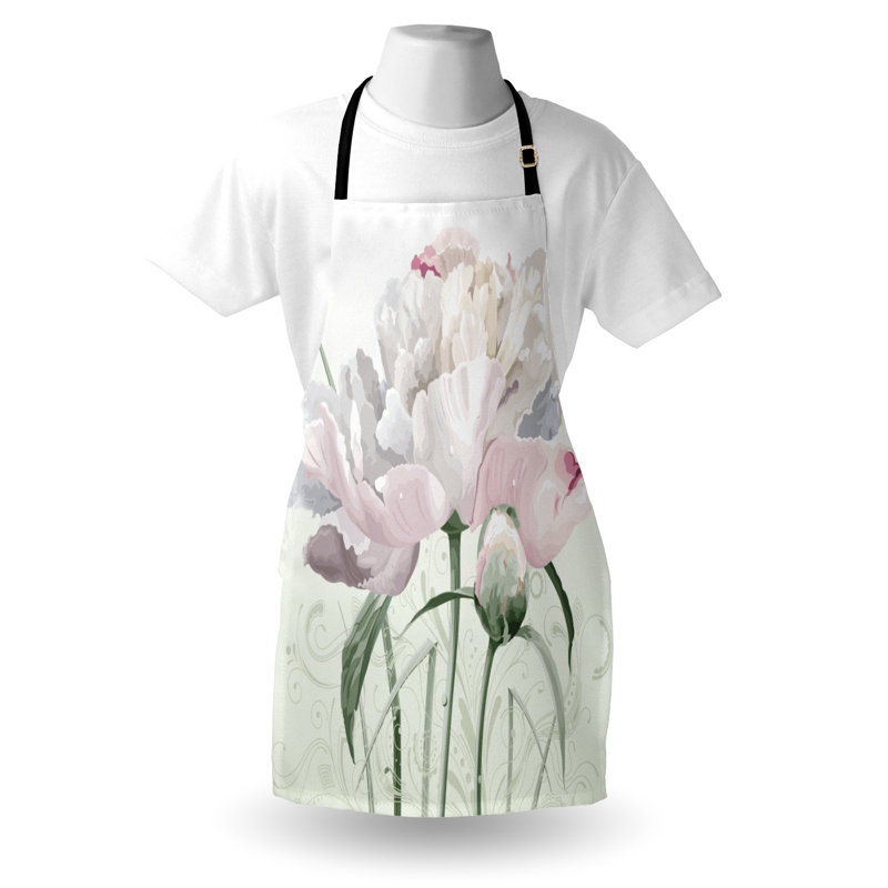 East Urban Home Flower Apron Unisex, Pink Rose Tulip Abstract, Adult Size, White