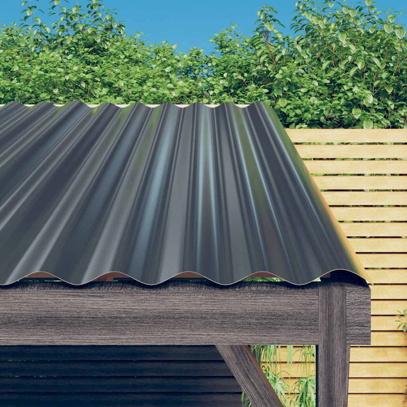 Ensemble de 12 panneaux de toiture ondulés en acier galvanisé anthracite 31,5 po x 14,2 po, style contemporain, Anthracite