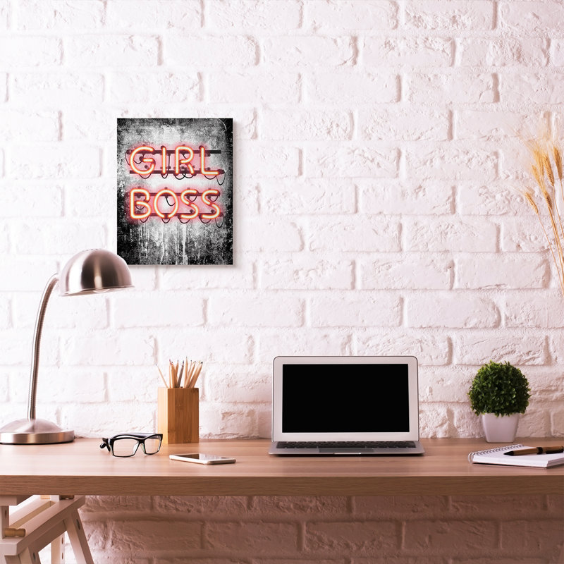 «Fashion Designer Girl Boss Neon Light», art textuel, H 20 po x l 16 po, Toile tendue