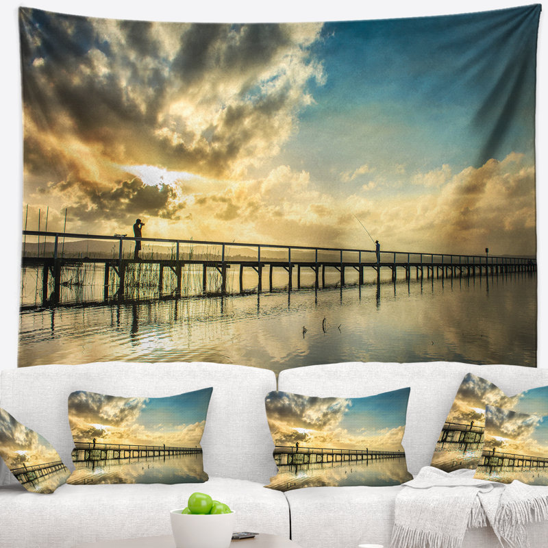 Tapisserie «Sea Bridge Long Jetty Foreshore» avec nuages, H 50 po x l 60 po