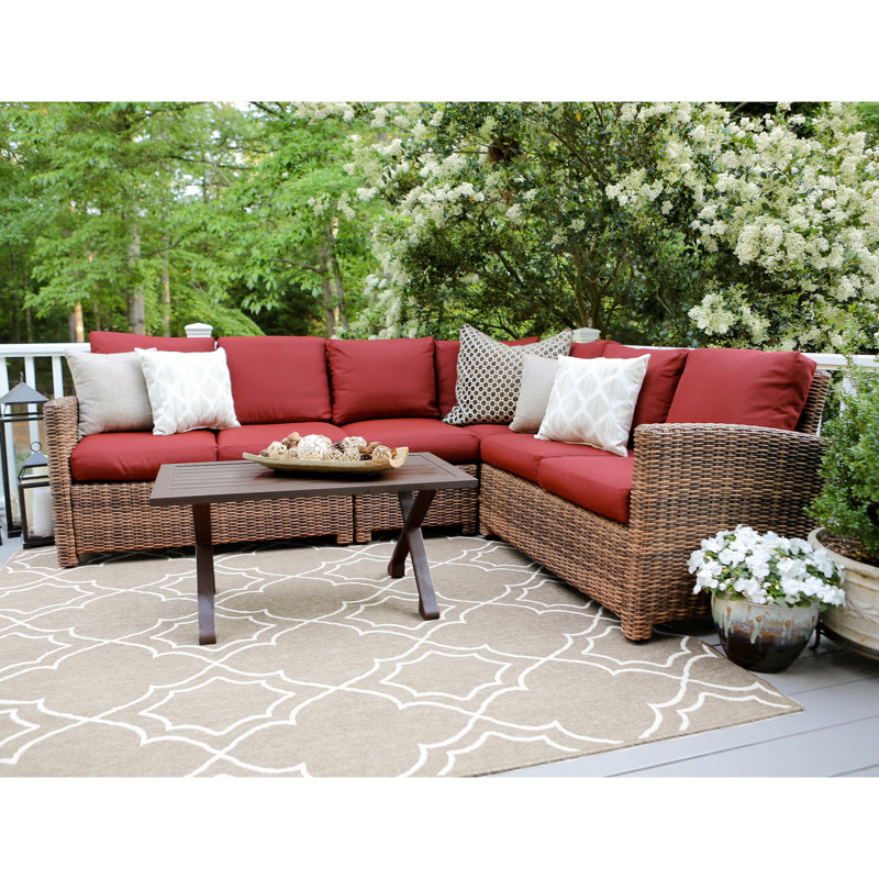 Ensemble de conversation modulaire en rotin 5 pièces avec coussins Coast, Rouge