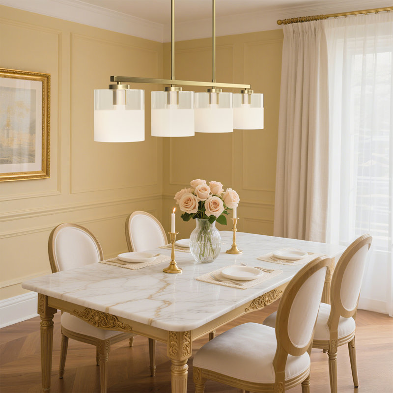 Luminaire suspendu moderne / traditionnel à 4 lumières de 39 po Renley pour salle à manger avec abat-jour en verre.