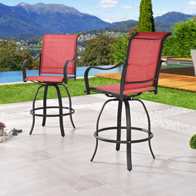 Ensemble 2 pièces de tabourets de bar pivotants en métal noir avec toile textilène rouge