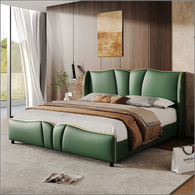 Base de lit rembourrée en cuir pour grand lit, Vert foncé, Grand lit