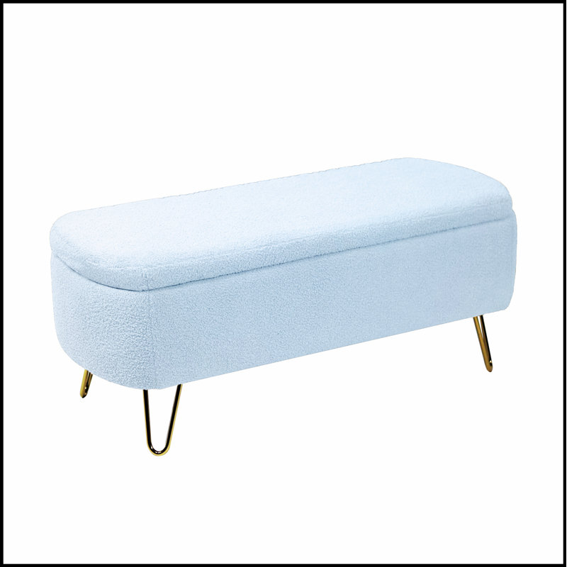Storage Ottoman Bench for End of Bed, Entryway Bench Upholstered Padded, Blue