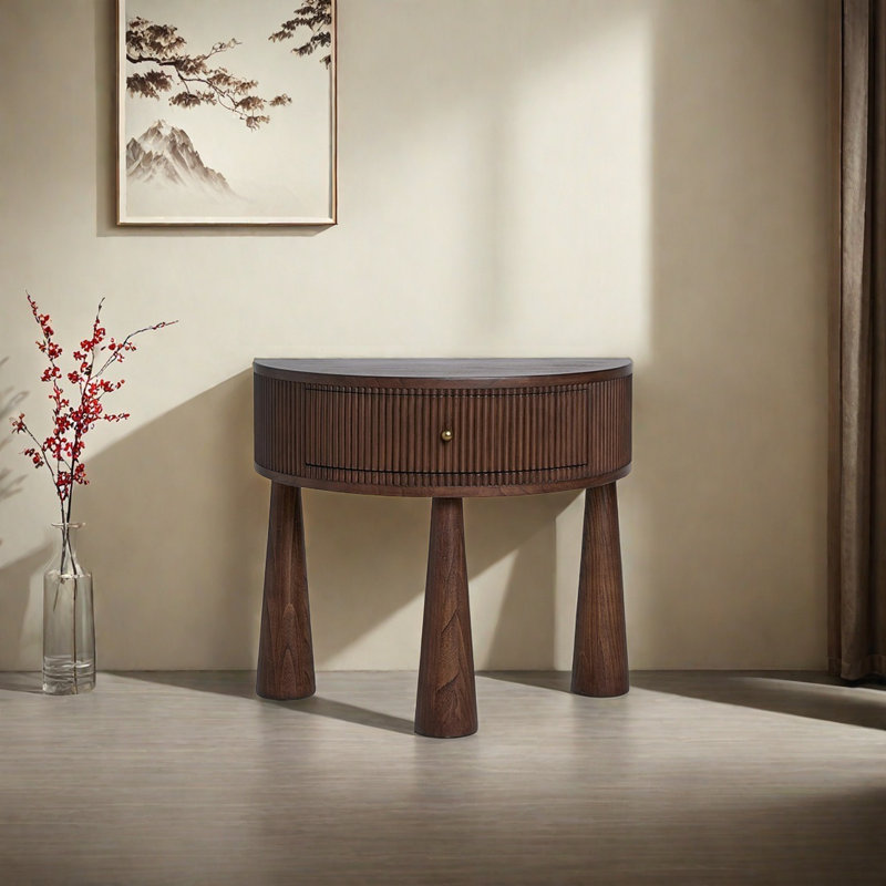 Retro Semi-Circle Console Table, 27.56" H x 27.56" W x 14.17" D