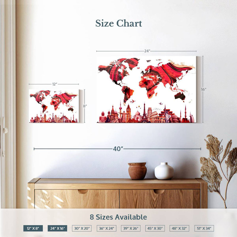 Carte du monde abstraite Aliaz Rose, H 16 po x l 24 po