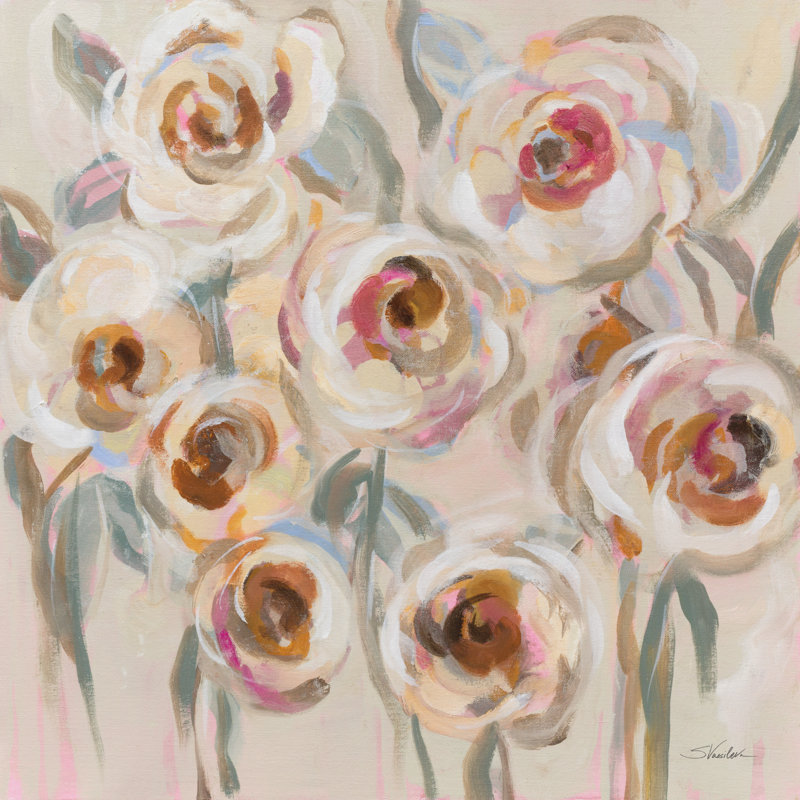 Fleurs blanches et rosées par Silvia Vassileva, H 20 po x l 20 po