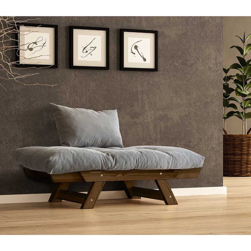 Canapé convertible d'extérieur en bois de pin 1 place avec coussins en lin imperméables, Noyer, Gris