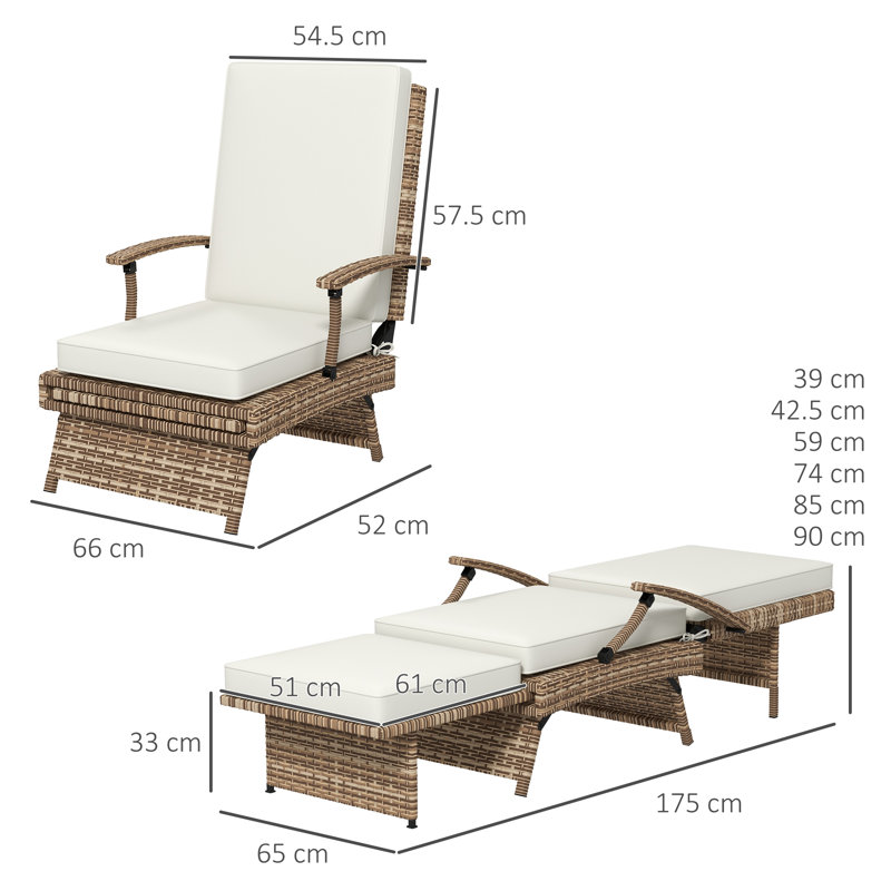 Eliot 70cm Long Reclining Single Chaise with Cushions