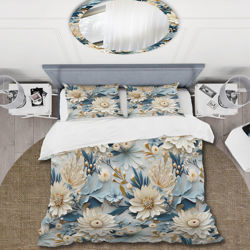 Ensemble de housse de couette à motif floral Dahlia, Housse de couette simple + 1 taie décorative stan