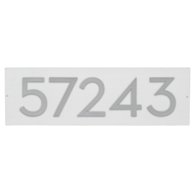 Plaque d'adresse horizontale flottante 4 po (5 chiffres), Blanc, Argent, Oui