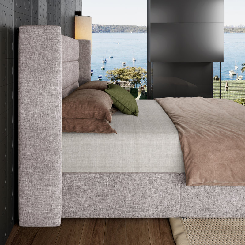 Lit plateforme tapissier avec rangement Bradenburg, Double, Beige