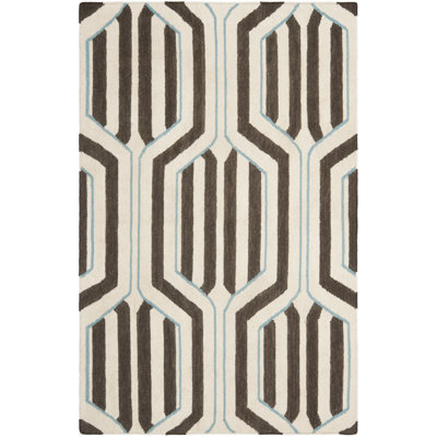 Dhurries Hand Woven Flat Weave Wool/Cotton Geometric Rug in Brown/Beige/Cream