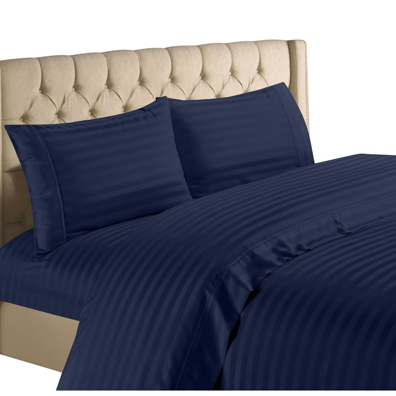 Hampton Egyptian Cotton Striped Sheet Set, Navy, Twin XL Sheet Set with 1 Pillowcase