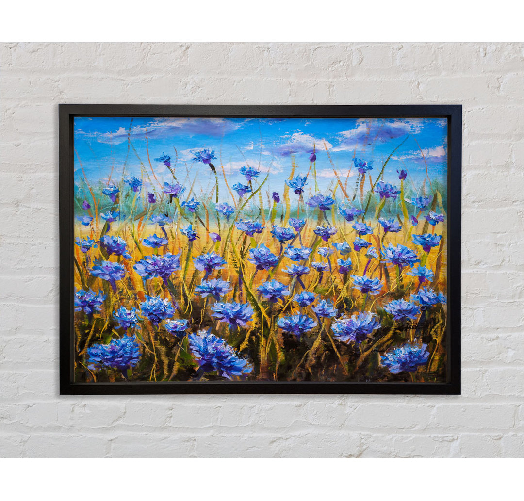 Tiny Blue Flowers In The Field - Einzelbildrahmen Kunstdrucke auf Leinwand