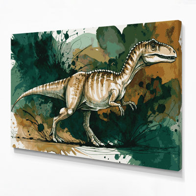«Dinosaur Compsognathus», art mural sur toile verte