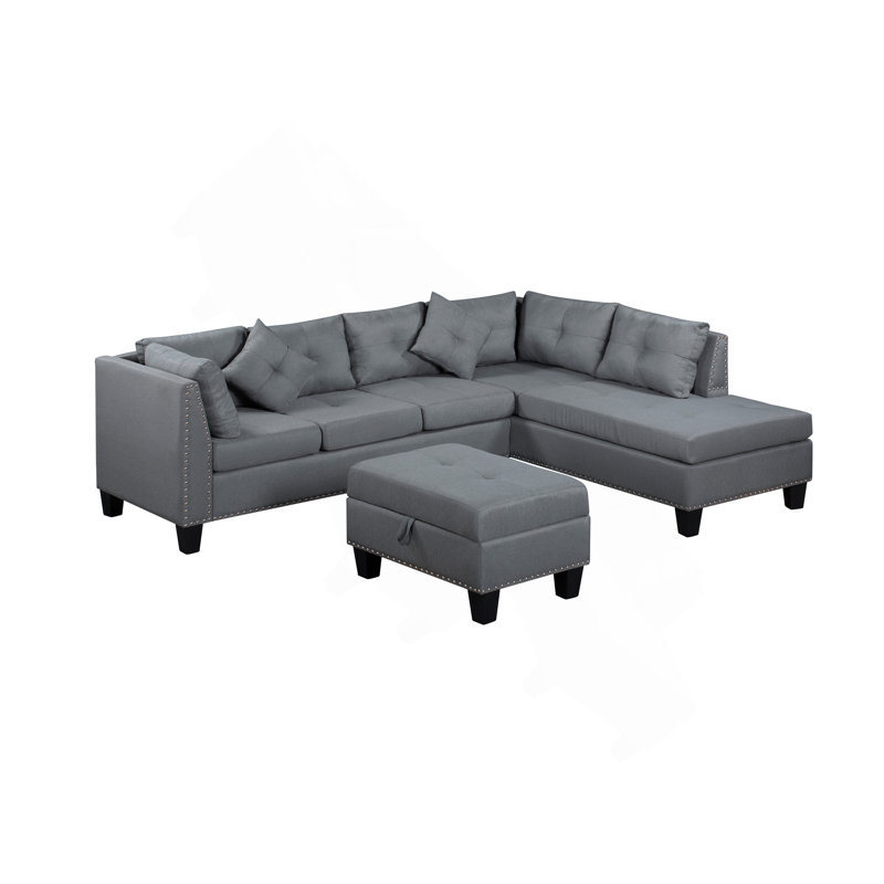 104.5" Upholstered Sofa,Chaise & Ottoman , Gray