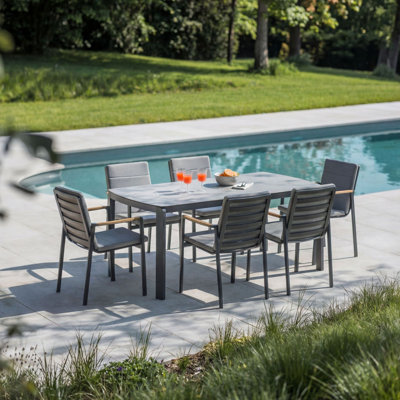 6 - Person Patio Dining Set Umbrella Hole Included Rectangular Table with Cushions Included