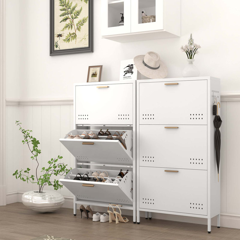 Armoire à chaussures moderne et minimaliste inclinable avec cadre robuste et conception peu encombrante, White