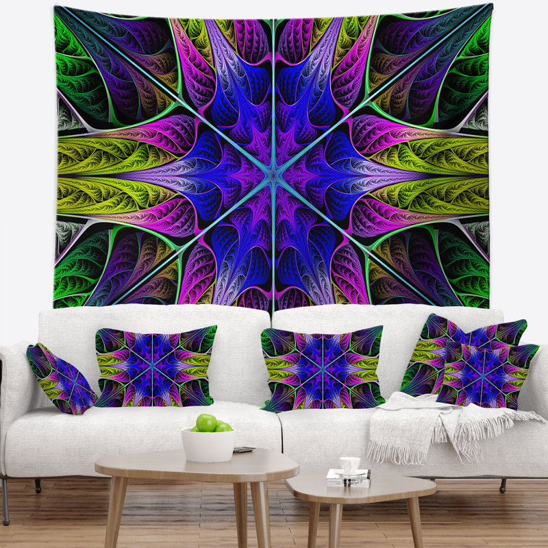 Tapisserie abstraite en forme de étoile en verre coloré bleu, H 50 po x l 60 po