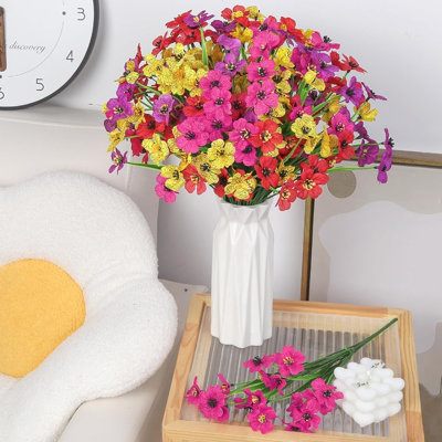 Multicolore 24 fleurs artificielles d'extérieur - Soie résistante aux rayons UV pour le jardin, le porche, les boîtes de fenêtre et la décoration intérieure (multicolore)