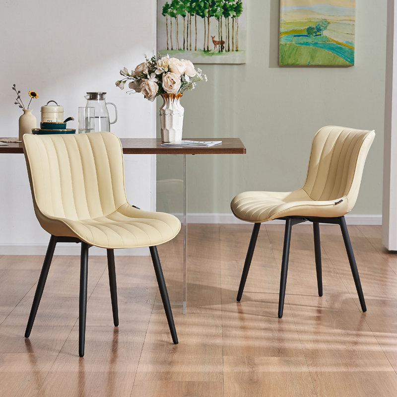 Chaises de salle à manger rembourrées en cuir Heitger, Beige