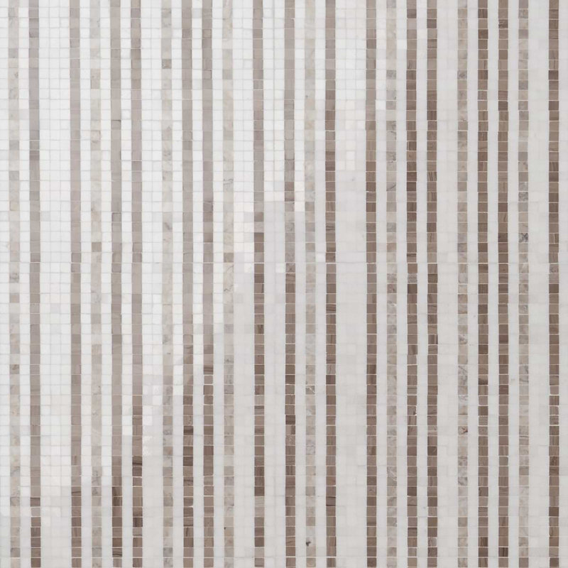 Microsaic Lines Storm Polished Marble Mosaic Tile, Beige