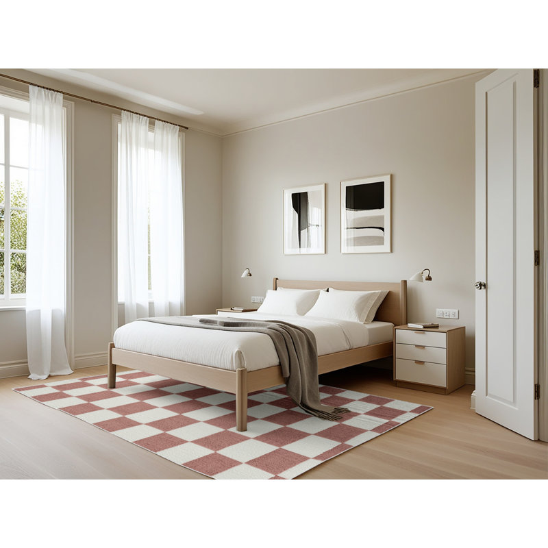 Machine Washable Checkered White Area Rug, Rectangle 5' x 7'
