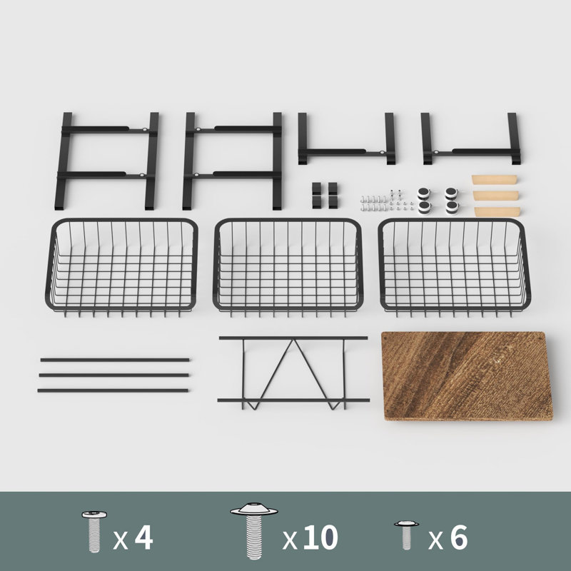 Fruit Basket for Kitchen, 4-5Tier Slide Out Metal Storage Baskets Carts Organizers Drawers with Wood Top and Handle with Rolling Wheels for Snacks Vegetables