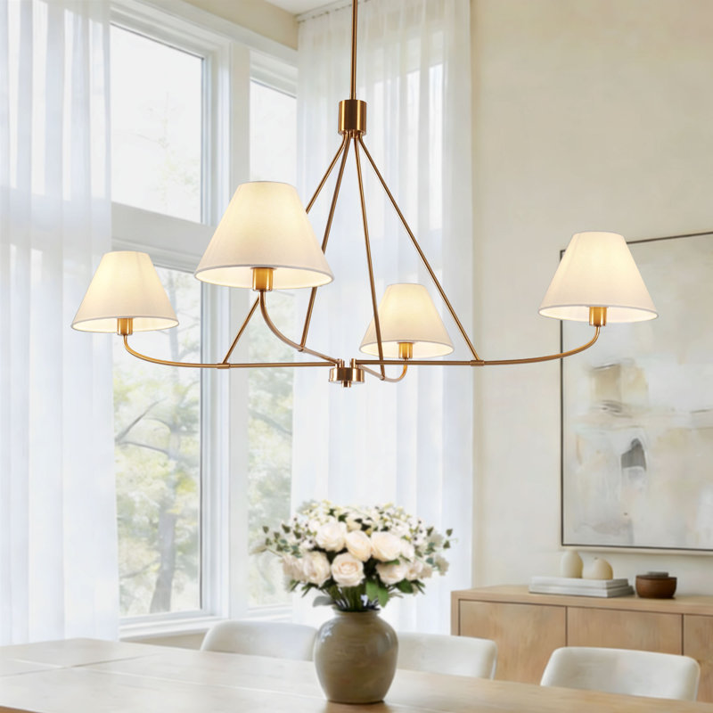 Lustre de salle à manger à 4 lumières à intensité variable l 47,2 po Lidia, Cuivre Laiton ; Ou