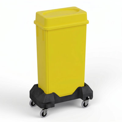 Poubelle rectangulaire en plastique 23 gallons avec couvercle coulissant et chariot roulant jaune