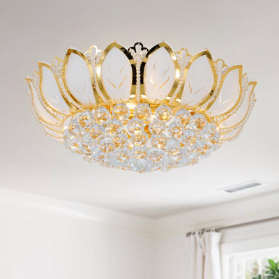 24" 8 - Light Luxury Lotus Flush Mount With Remote Control & Crystal Accents