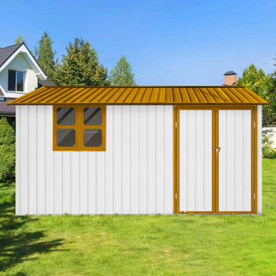Metal Garden Sheds 12Ftx10ft Outdoor Storage Sheds White+Yellow With Window