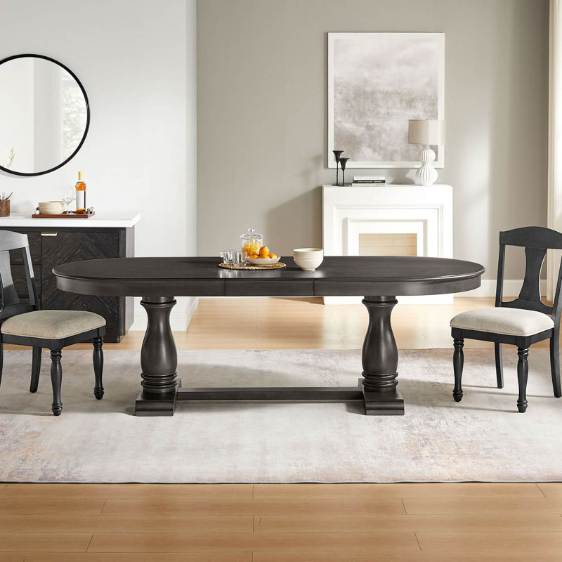 Extendable Oval Wooden Dining Table, Dark Brown