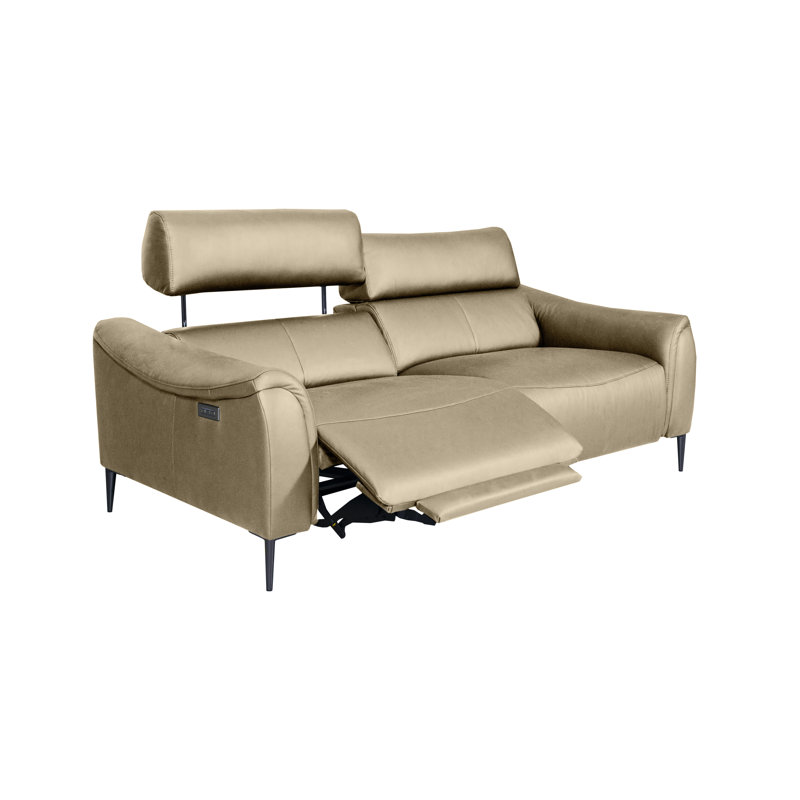 Koolanooka 204 cm Genuine Leather Pillow Top Arm Reclining Sofa, Beige
