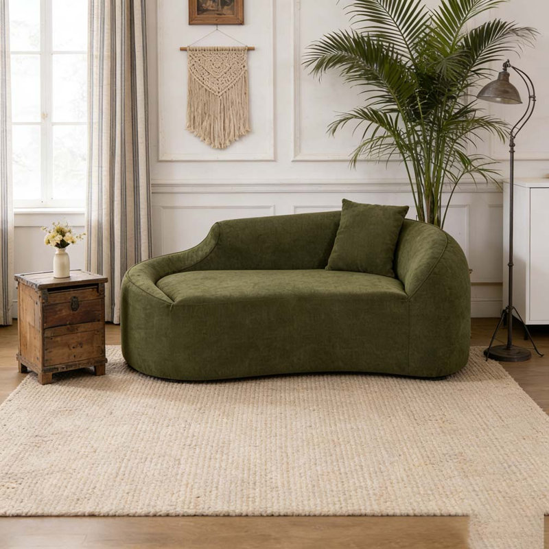 Canapé-lit moderne en chenille avec siège profond et 1 coussin, Vert
