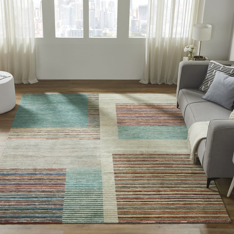 Axim Verdant & Ember Striped Hand-Knotted Wool Area Rug, Rectangle 10' x 14'