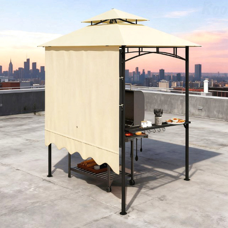 Grill Gazebo, Sun Shade For BBQ Use With Side Shelves & Hooks, Beige