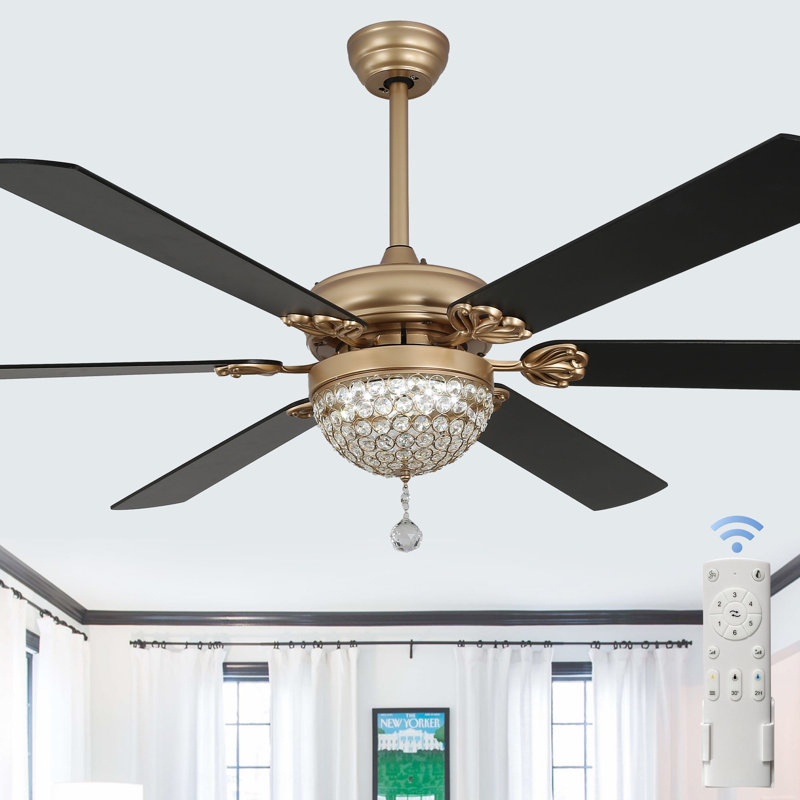 65 Inch Gorgeous Crystal Ceiling Fan With Lights And Remote, Modern 6 Speeds DC Motor Reversible Ceiling Fan For Bedroom