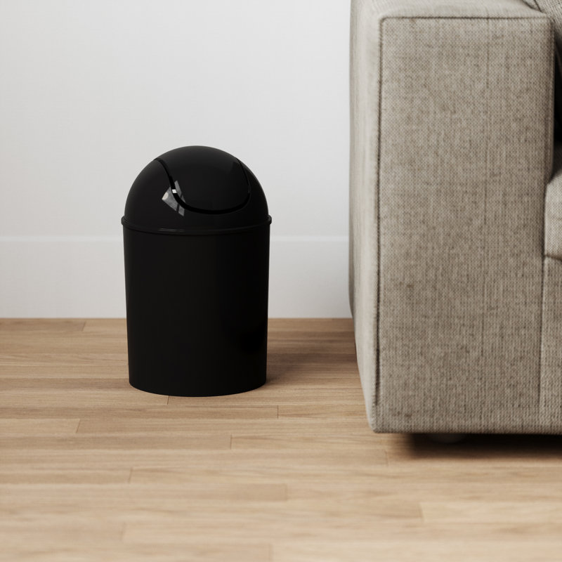 Black Plastic Swing-Top Mini Wastebasket, 1.25 Gallons