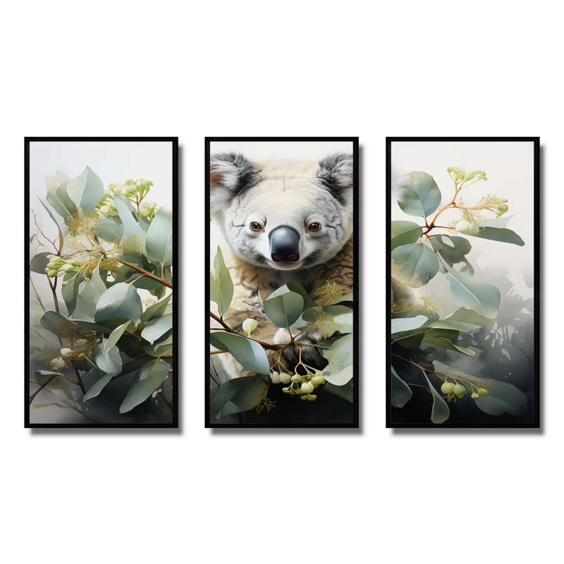 Aquarelle, Koala, arbre, observateur 3, art mural Koala, Cadre flottant noir, H 40 po x l 60 po