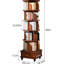 Bibliothèque de coin en bois à 6 niveaux avec roulettes 360 °, système de rangement brun noyer pour espace de vie principal