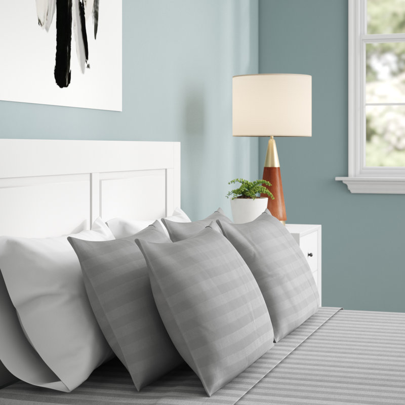 Ensemble de draps 6 pièces Dobby, Ensemble de draps pour grand lit avec 4 taies d'or, Rayures argent