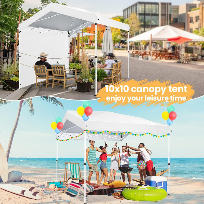 10 x 10 Pop Up Canopy, Carport with One-Button Setup, White