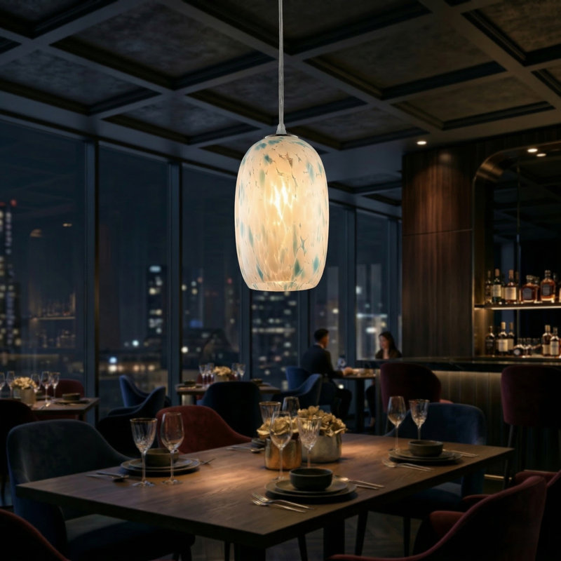 1 - Light 5" W Modern Nickel Jar Pendant with Hand-Blown Art Glass for Dining Room or Kitchen Island, Blue