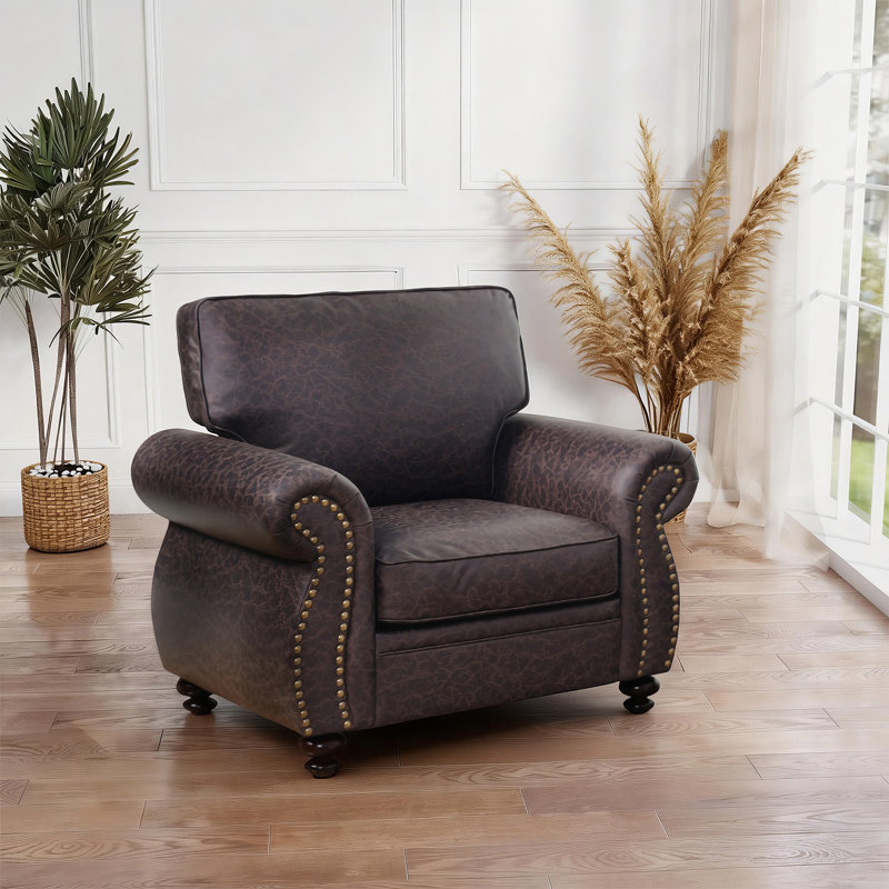 42" W Modern Soft Fabric Armchair with Solid Wood Legs, Brown