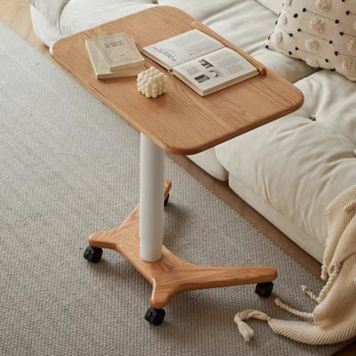 Burlywood+White Rectangular Solid Wood+Carbon Steel End Table